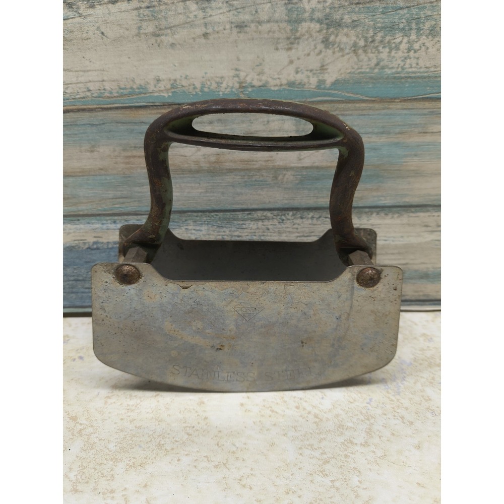 Vtg Acme Stainless Steel Blade Pastry / Dough Cutter ~ Cast Iron Handle Teal